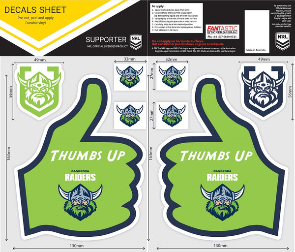 Canberra Raiders Thumbs Up Decal Sticker Sheet