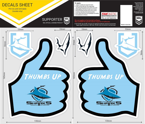 Cronulla Sharks Thumbs Up Decal Sticker Sheet