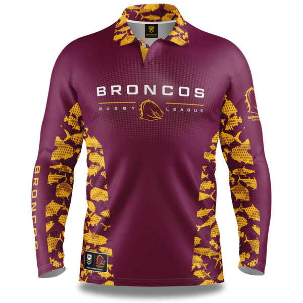 NRL Broncos 'Jumping Barra' Fishing Shirt - Adult