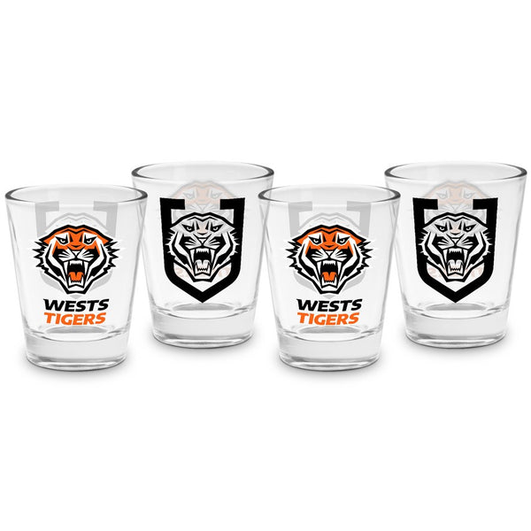 Wests Tigers 4 Pack Shot Glasses
