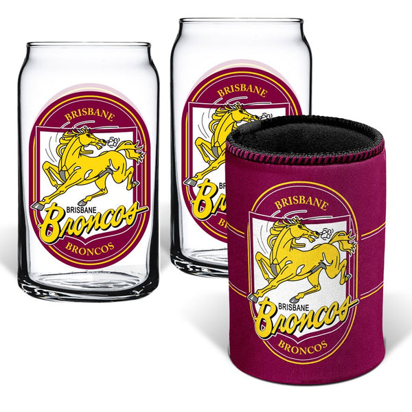 Brisbane Broncos Can Glasses and Can Cooler Pack