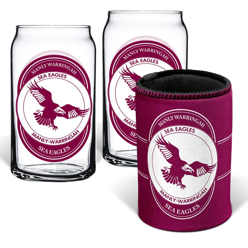 Manly Sea Eagles Can Glasses and Can Cooler Pack