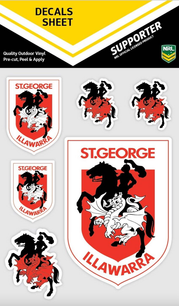 St George Illawarra Dragons Decal Sticker Sheet