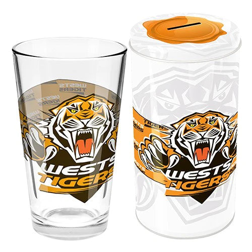 Wests Tigers Glass and Tin Set