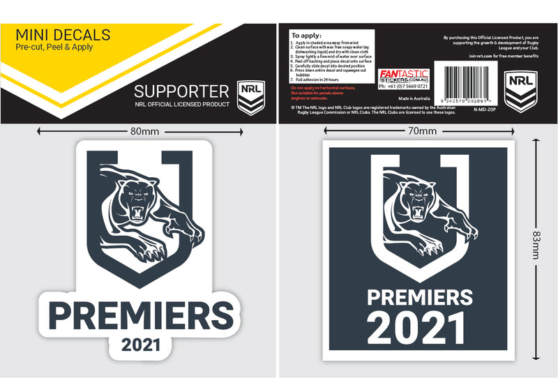2021 Penrith Panthers Premiership Set of 2 Mini Decal Sheet
