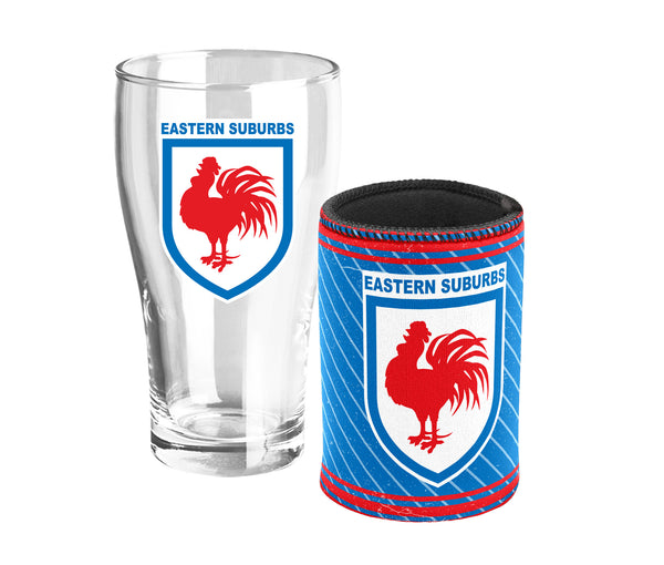 Sydney Roosters Heritage Pint Glass and Can Cooler Set