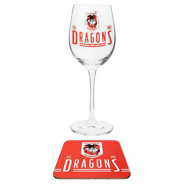 St George Illawarra Dragons Wine Glass and Coaster Set
